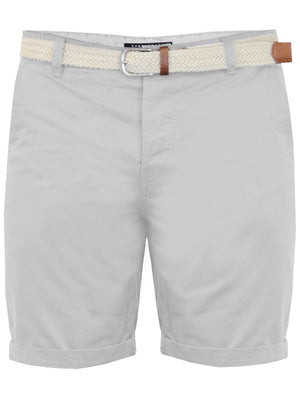 Theo Basic Chino Shorts with Woven Belt in Ice Grey