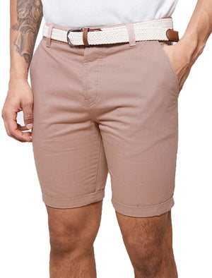 Theo Basic Chino Shorts with Woven Belt in Powder Pink
