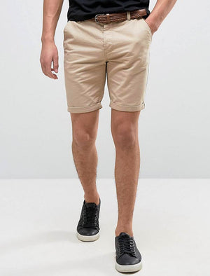 Theo Basic Chino Shorts with Woven Belt in Stone