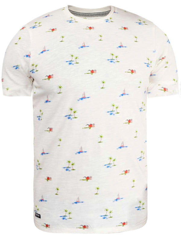 Beachy Printed Cotton Crew Neck T-Shirt in Ecru