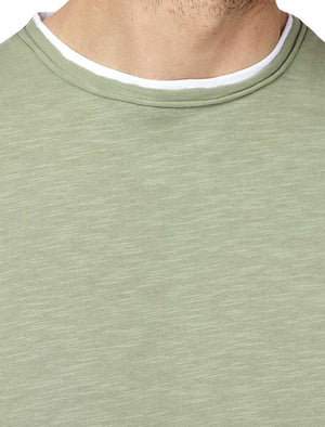Daniel Mock Insert Cotton Marl T-Shirt in Sage Green