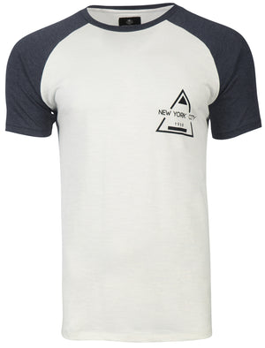 Glendale Raglan Sleeve T-Shirt with Motif in White / Navy