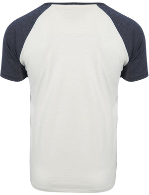 Glendale Raglan Sleeve T-Shirt with Motif in White / Navy