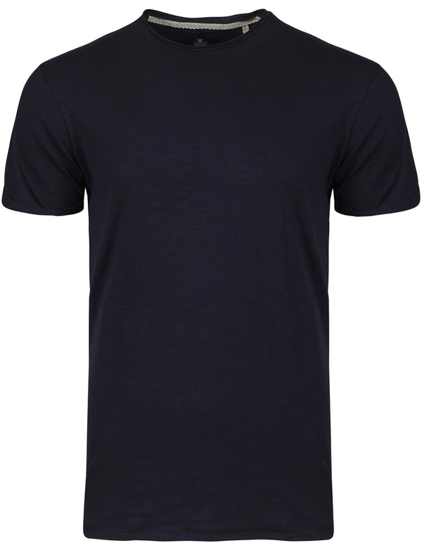 Alfie Raw Edge Textured T-Shirt with Turn-Up Cuffs in Navy