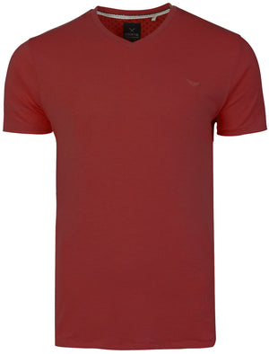 Charlie V Neck Cotton Basic T-Shirt in Brick Red