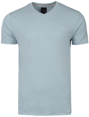 Charlie V Neck Cotton Basic T-Shirt in Cornflower Blue