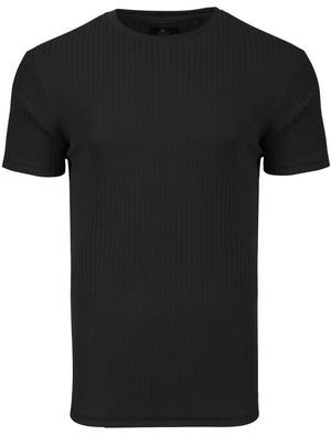 Quincy Drop-Needle Stitch Crew Neck T-Shirt in Black