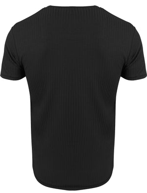 Quincy Drop-Needle Stitch Crew Neck T-Shirt in Black