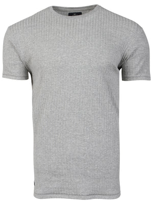 Quincy Drop-Needle Stitch Crew Neck T-Shirt in Grey Marl