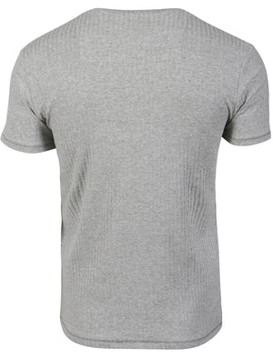 Quincy Drop-Needle Stitch Crew Neck T-Shirt in Grey Marl