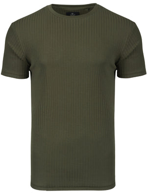 Quincy Drop-Needle Stitch Crew Neck T-Shirt in Khaki