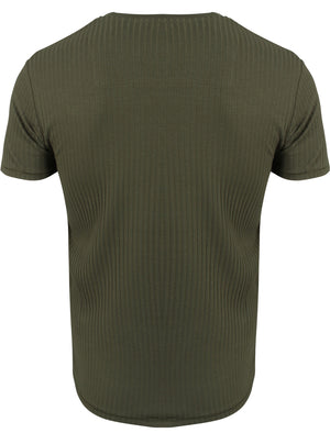 Quincy Drop-Needle Stitch Crew Neck T-Shirt in Khaki