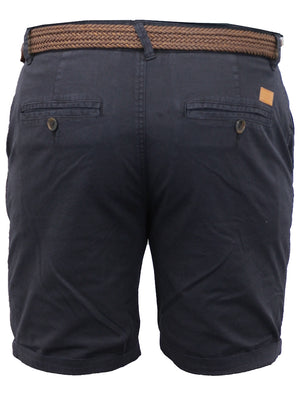 Reiko Textured City Chino Shorts with Woven Belt in Navy