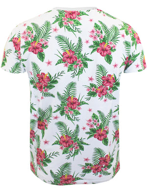 Tiki Tropical Print Crew Neck T-Shirt in White