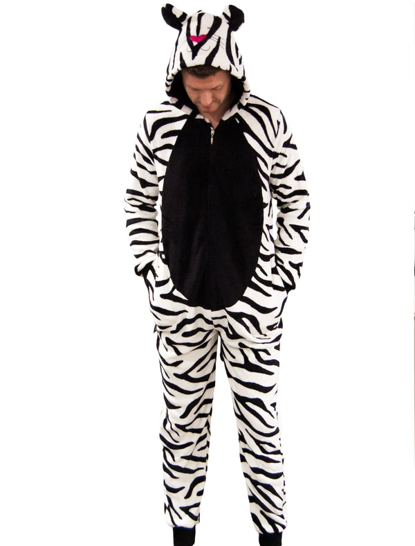 Tiger black & white fleece animal onesie