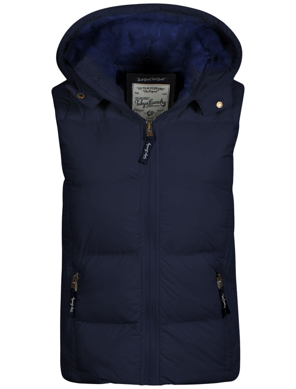 Tokyo Laundry navy blue fur hood gilet