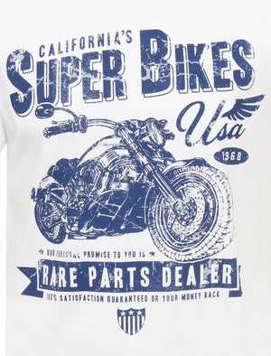 Super Bikes Motif Cotton T-Shirt In Optic White - Tokyo Laundry