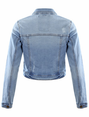 Women's Cropped Length Grazed Patches Denim Jacket - Tokyo Laundry