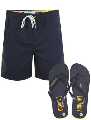 Mostyn Swim Shorts with Free Matching Flip Flops in Eclipse Blue - Tokyo Laundry