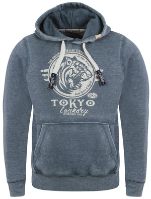 Men's textured crack print petrol blue hoodie - Tokyo Laundry