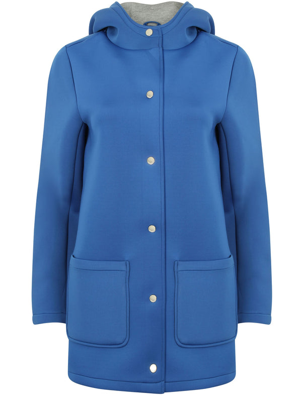 Pontoon Neoprene Hooded Mac Coat In Blue - Tokyo Laundry