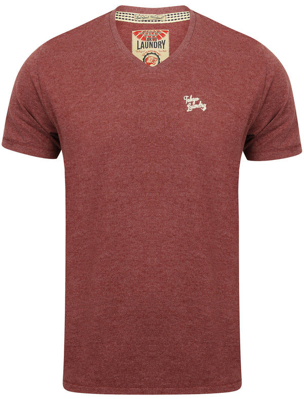 Essential V-Neck T-shirt in Bordeaux Marl - Tokyo Laundry