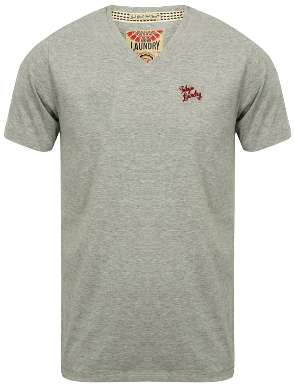 Mens V-Neck T-Shirt in Light Grey Marl - Tokyo Laundry