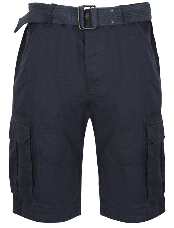 Belvior Cargo Shorts With Belt in Midnight Blue - Tokyo Laundry
