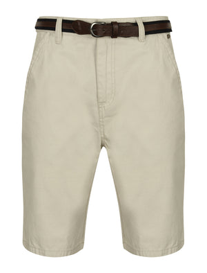 Aragon Cotton Chino Shorts with Belt in Ivory Grey - Tokyo Laundry