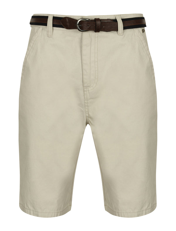Aragon Cotton Chino Shorts with Belt in Ivory Grey - Tokyo Laundry