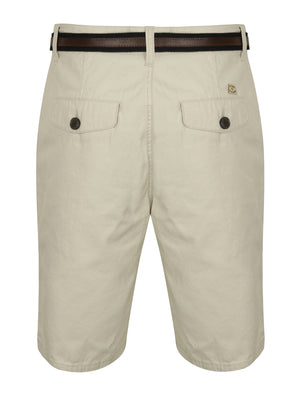 Aragon Cotton Chino Shorts with Belt in Ivory Grey - Tokyo Laundry