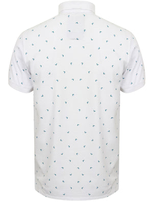 Brenton Printed Cotton Pique Polo Shirt in Optic White - Tokyo Laundry