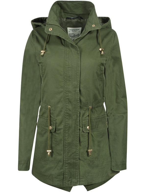 Latitude Cotton Twill Parka Jacket In Khaki - Tokyo Laundry