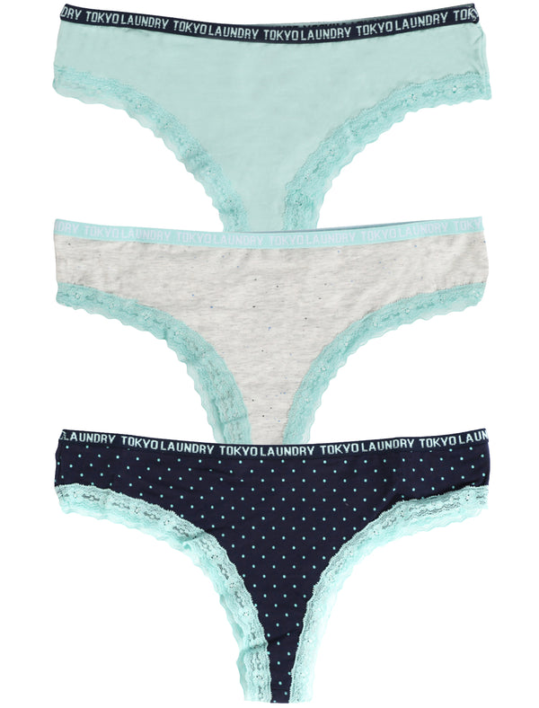 Aubree (3 Pack) High Leg Lace Knickers In Turq / Grey / Blue - Tokyo Laundry