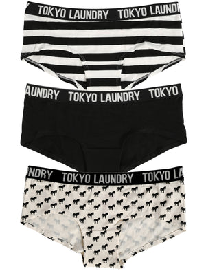 Hallie (3 Pack) Assorted Print Short Briefs In Ivory / Black / Ivory - Tokyo Laundry