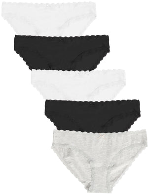 Perry (5 Pack) Cotton Lace Briefs In Optic White / Black / Grey Marl - Amara Reya