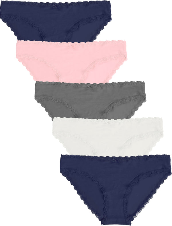 Perry (5 Pack) Cotton Lace Briefs In Navy / Pink / Dark Grey / Off White - Amara Reya