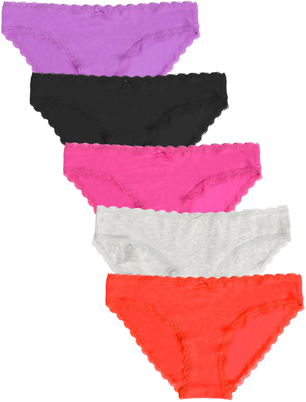 Perry (5 Pack) Cotton Lace Briefs In Dewberry / Black / Fushia / Grey Marl / Red - Amara Reya