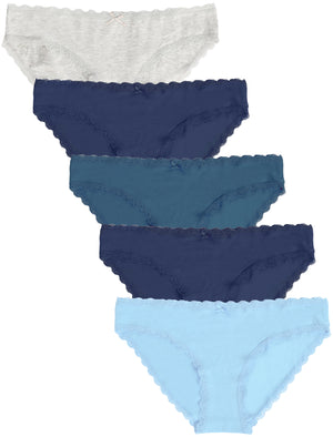 Perry (5 Pack) Cotton Lace Briefs In Grey Marl / Eclipse Blue / Dark Denim / Cerulean Blue - Amara Reya