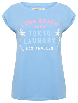 Aafiyah Cotton T-Shirt with Turn-Up Sleeves In Allure Blue - Tokyo Laundry