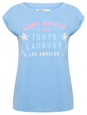 Womens Cotton T-Shirt with Turn-Up Sleeves In Allure Blue - Tokyo Laundry