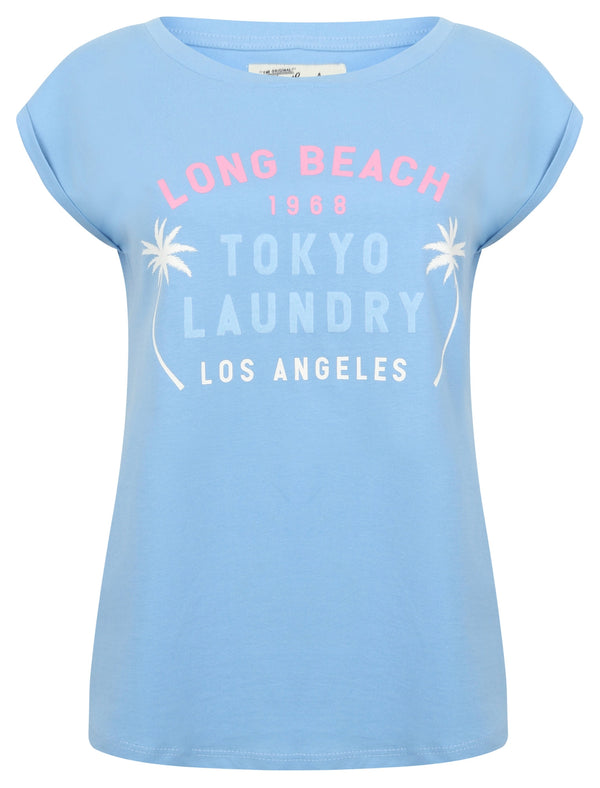 Womens Cotton T-Shirt with Turn-Up Sleeves In Allure Blue - Tokyo Laundry