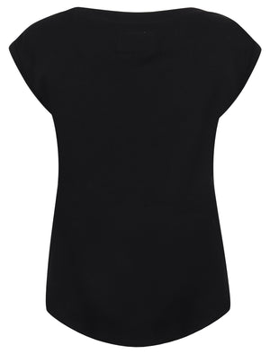 Aafiyah Cotton T-Shirt with Turn-Up Sleeves In Jet Black - Tokyo Laundry