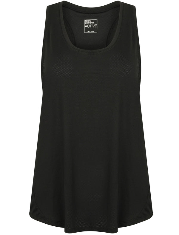Mancuso 2 Perforated Racer Back Vest Top in Black - Tokyo Laundry Active