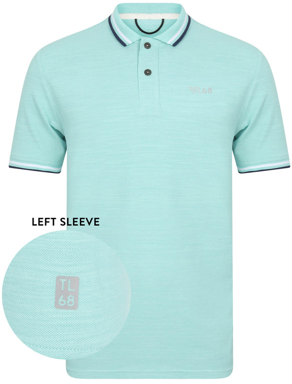 Hitch Cotton Polo Shirt with Racer Stripe Detail in Aqua Haze - Tokyo Laundry Active