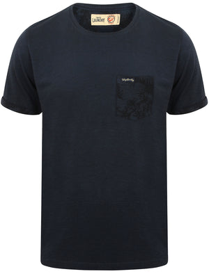 Akamu Printed Roll Sleeve T-Shirt with Pocket in True Navy - Tokyo Laundry