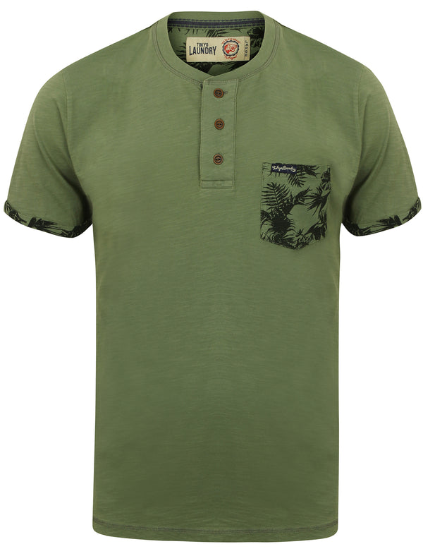 Akoni Henley T-Shirt with Pocket in Olivine Khaki - Tokyo Laundry