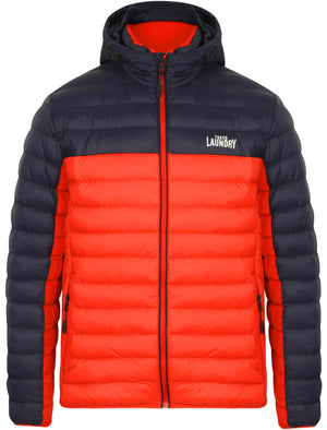 Aksel Colour Block Quilted Puffer Jacket with Hood In Red - Tokyo Laundry
