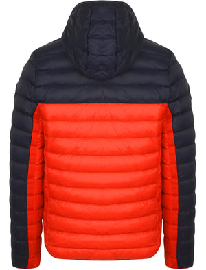 Aksel Colour Block Quilted Puffer Jacket with Hood In Red - Tokyo Laundry