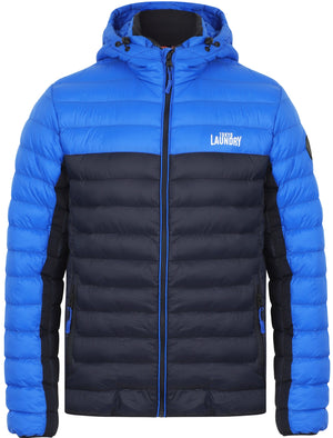Aksel Colour Block Quilted Puffer Jacket with Hood In True Navy - Tokyo Laundry